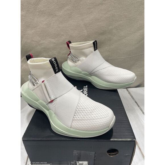 Sorel Women's Explorer Defy Mid Sneakers - Sea Salt 6 - Picture 1 of 7